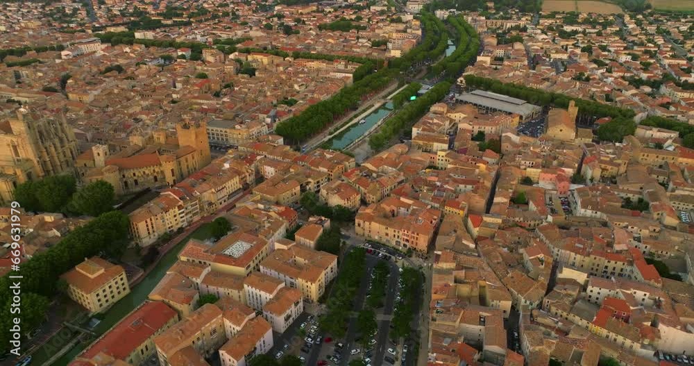 Aerial around the city Narbonne on a sunny day in summer Aerial around the city Narbonne on a sunny day in summer