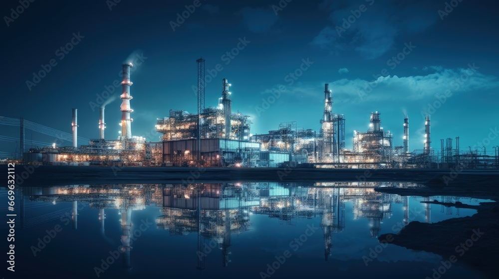 Power Plant and Tower Column oil and gas industry at night