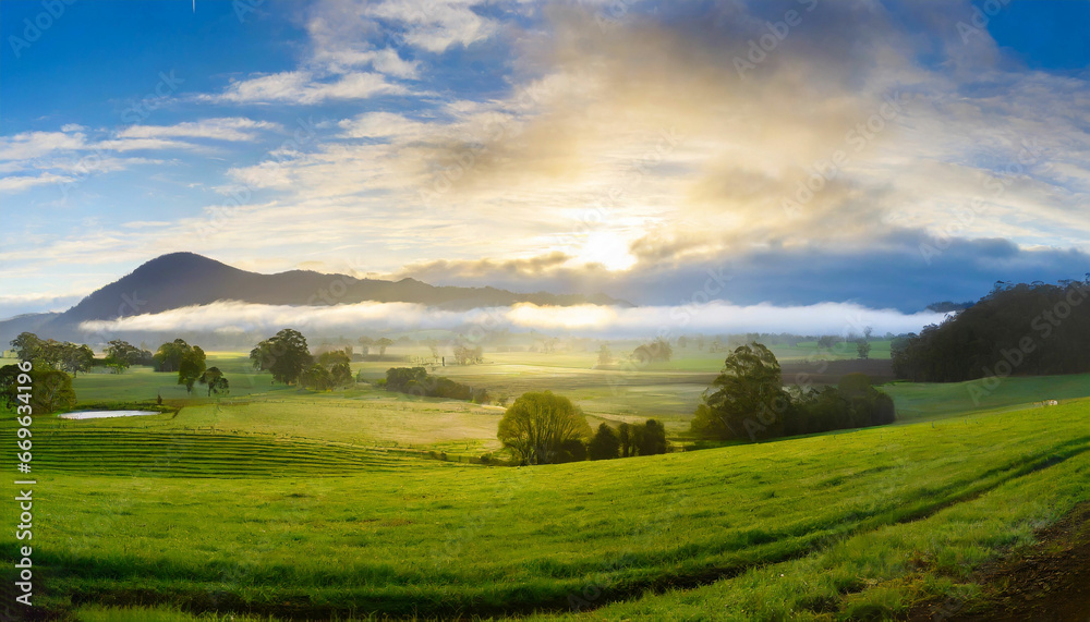 Sunrise View of Lush Farmland A Serene Morning Scene Sunrise View of Lush Farmland A Serene Morning Scene