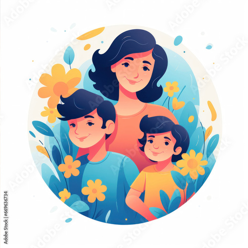 Mom with son and daughter  vector illustration