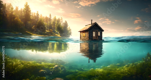 Single house in water