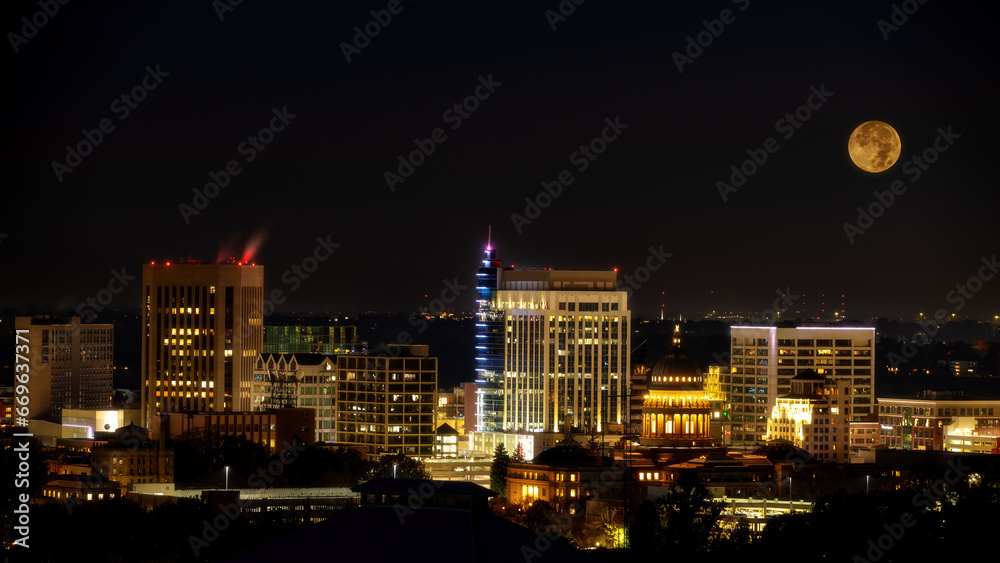 Full moon over Boise Idaho at night