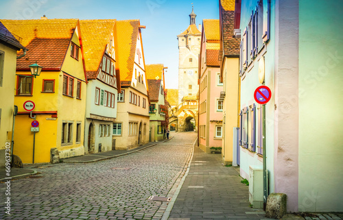 Fototapeta Naklejka Na Ścianę i Meble -  small street with old houses of Rothenburg ob der Tauber, Germany