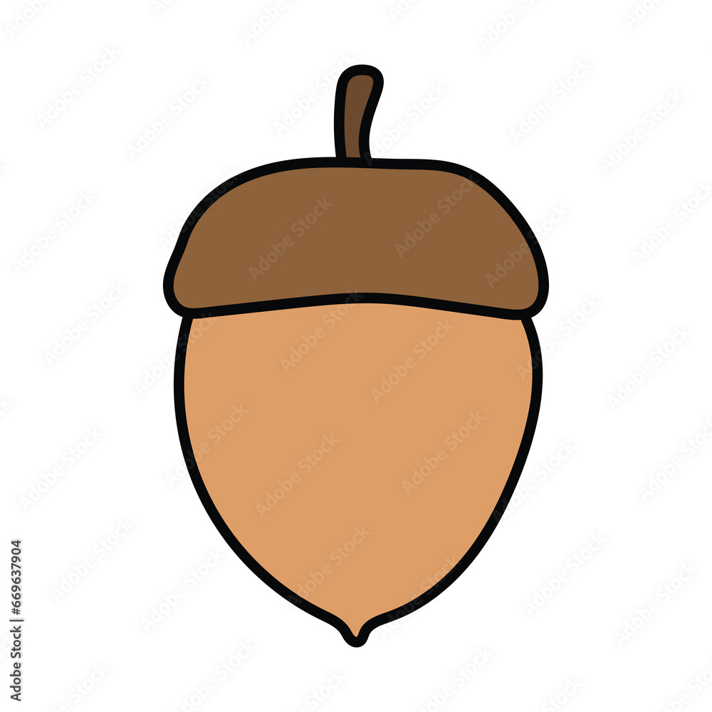 Hand-drawn cartoon acorn icon on a white background. Hand-drawn cartoon acorn icon on a white background.