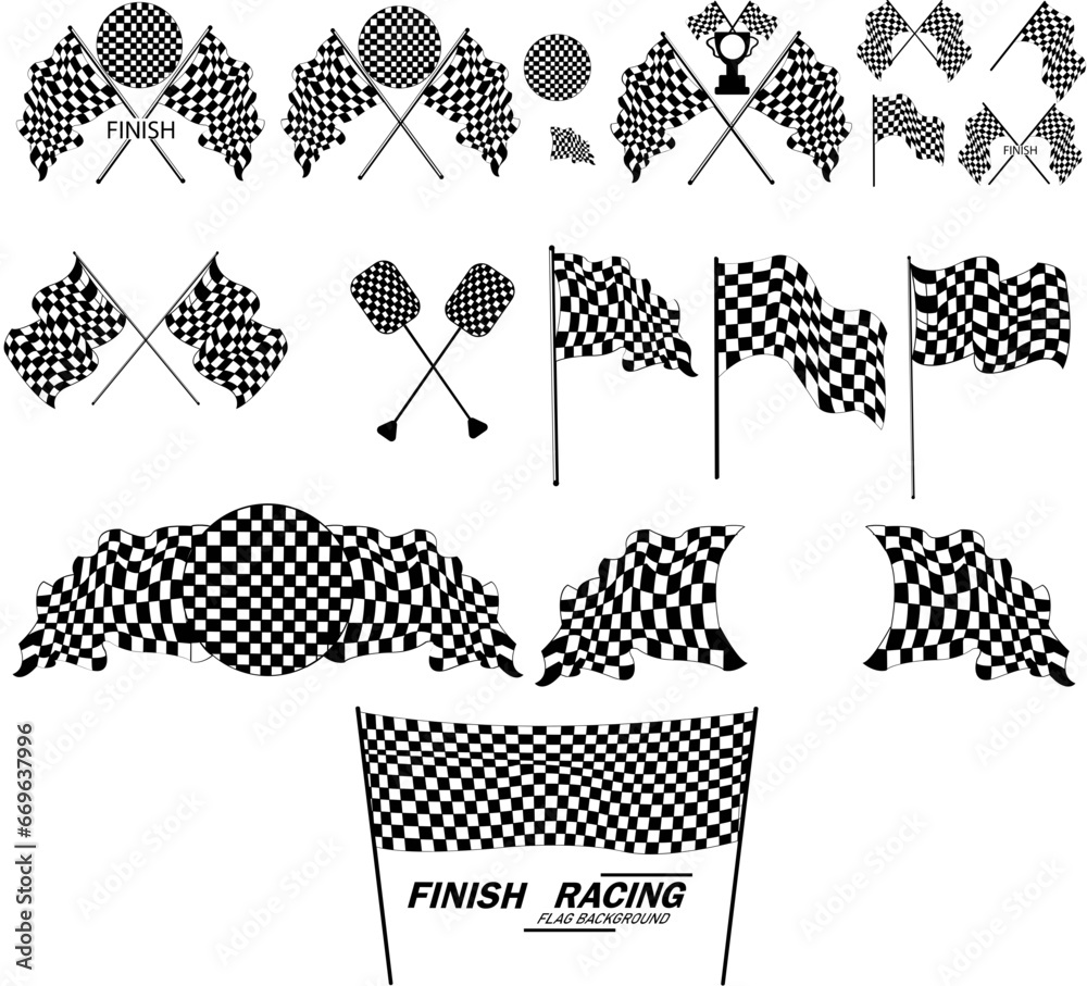 Auto Racking Flags Collage Vector black and white checkered auto racing flags and finishing tape ...