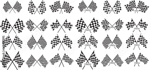 Vector black and white checkered auto racing flags and finishing tape vector