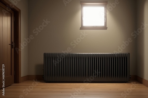 White steel panel heating radiator in the room. AI Generated