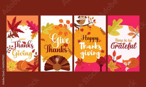 Thanksgiving Day trendy backgrounds with beautiful leaves. Abstract vector templates posters  invitations  cards  flyers  covers  banners  placards  brochures  social media  sales  and advertising.