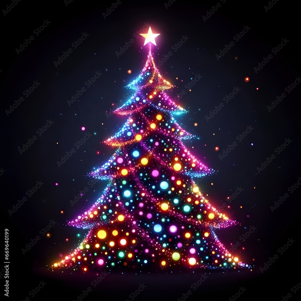 Abstract christmas tree with colorful polkadots on a black background