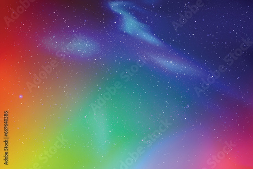 Rainbow aurora borealis. Night starry sky and colorful polar lights