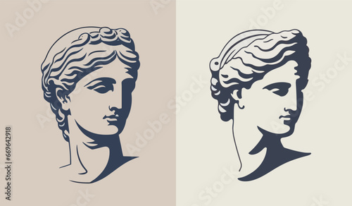 Ancient Greek woman head logo vector illustration silhouette