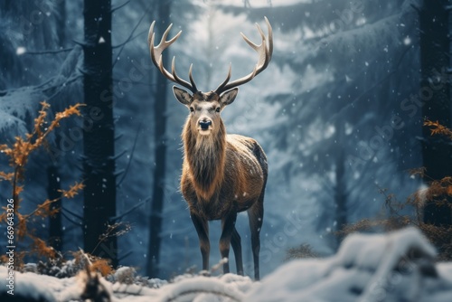 a deer in the forest in the winter snow © urdialex