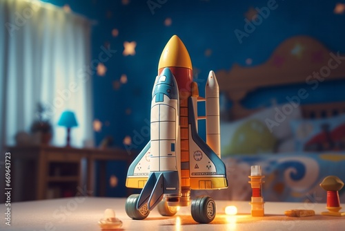 A toy space shuttle in a kid's room photo