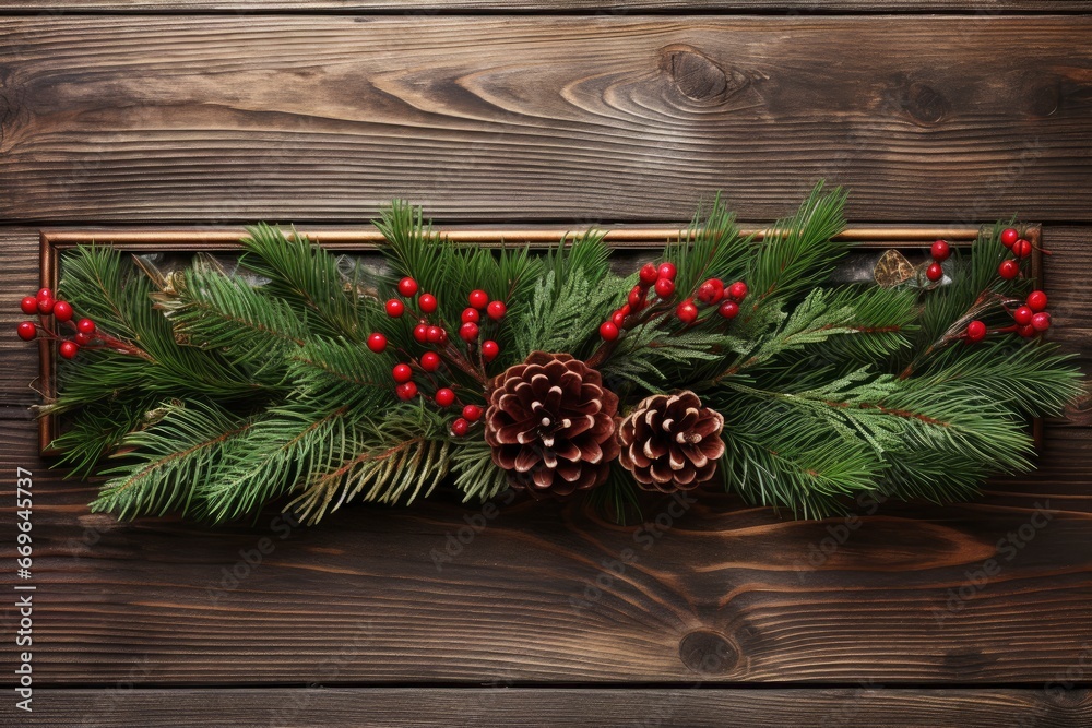 A Festive Pine Branch Adorned with Red Berries and Pine Cones Created With Generative AI Technology A Festive Pine Branch Adorned with Red Berries and Pine Cones Created With Generative AI Technology