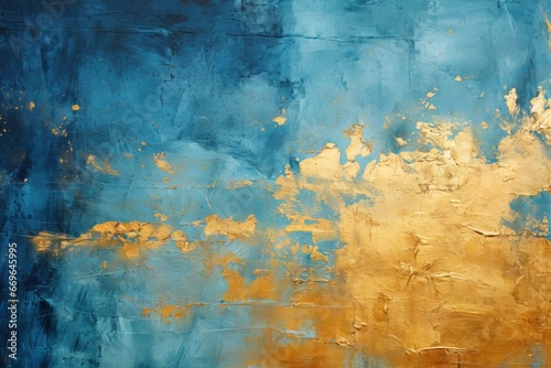 Fond abstrait lumineux, bleu et or avec des taches granuleuses. Idéal comme papier peint de luxe. IA générative, IA