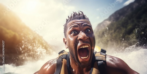Black Male Rafting Outfitter Downstream Concept Generative AI photo