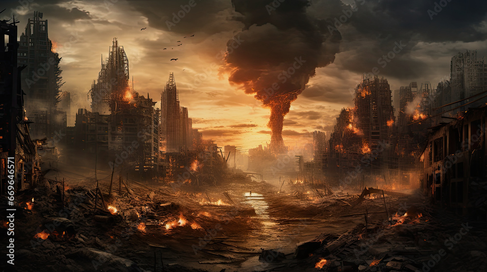 illustration of a dystopian after war cityscape illustration of a dystopian after war cityscape