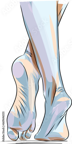 Beautiful female feet. Hand drawn of realistic human feet. Healthy foot.