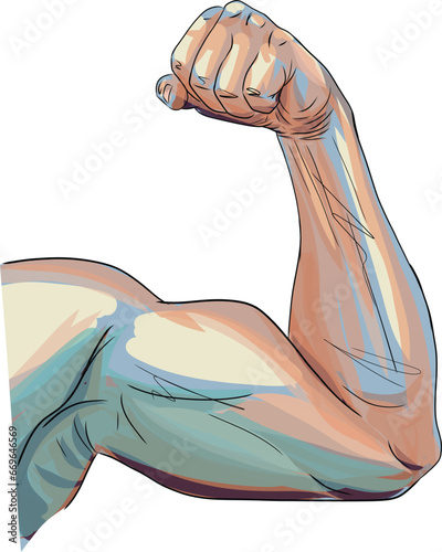 Close-up of a power fitness man's hand. Muscular bodybuilder flexing and showing his biceps - internal side