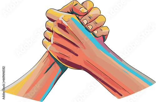 Hands of friends greeting each other