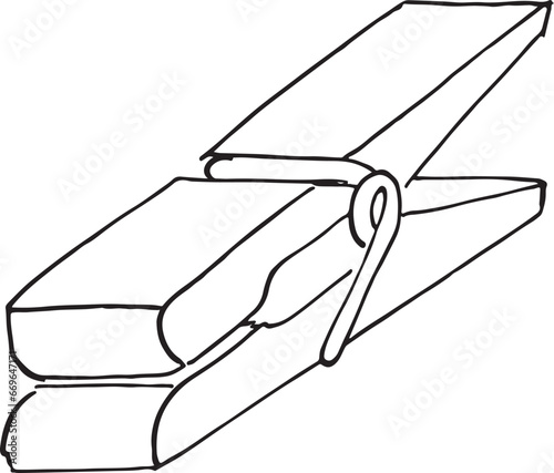 wooden clothespin Vector illustration. Hand drawn graphic clip art isolated drawing Sketch of clothes pin set vector