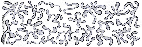 3d chrome metal organic fluid shapes. Abstract liquid mercury metallic icon. 3d rendering aluminum gradient shape design element isolated on white background. Brutalist futuristic style