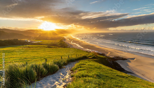 Beauty of Green Grass, White Sand, and the Sea