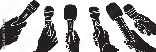 Mass News and Journalism Concept - Microphones of Different Mass Media Illustration, Silhouette Set of Microphones - Illustration of Different Mass Media Concept