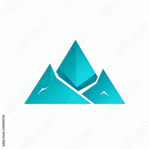 Minimalist Turquoise Mountain Icon: High-End, Symmetrical Vector Art Illustration on White Background