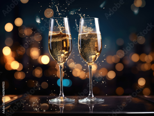 two glasses of champagne new year eve celebration