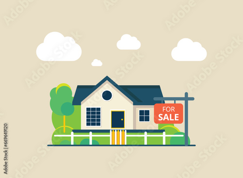 Real Estate Illustration: Homes for Sale, Property Investment, Residential Living, and the Housing Market