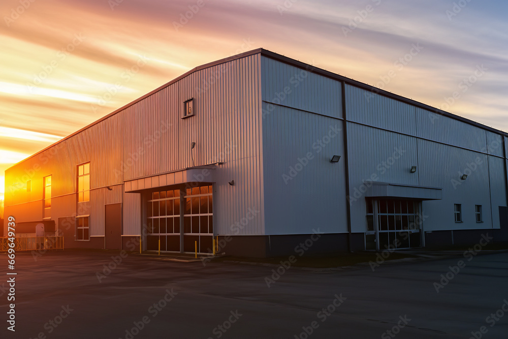 factory at sunset
