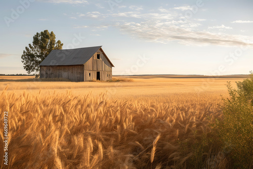wheat field and barn