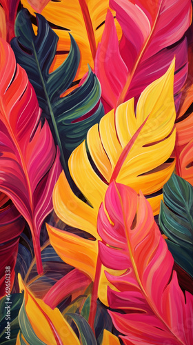 pattern colored leaves palm illustration