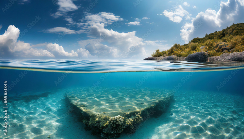 Fototapeta premium Split View of Serene Sea and Sunny Sky