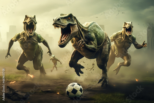Dinosaurs playing soccer. © VicenSanh
