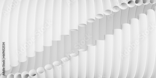 Modern minimal white rotated tubes geometrical pattern background left to right