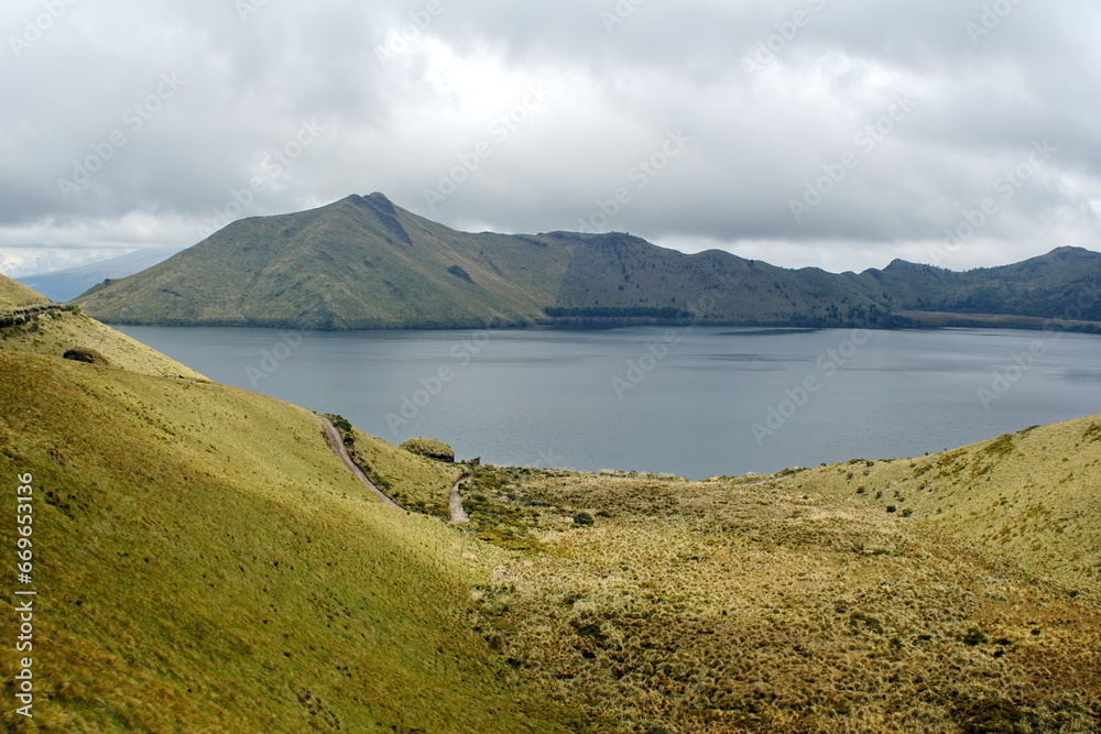 Lago Mojanda, surrounded by mountains, above Otavalo, Ecuador