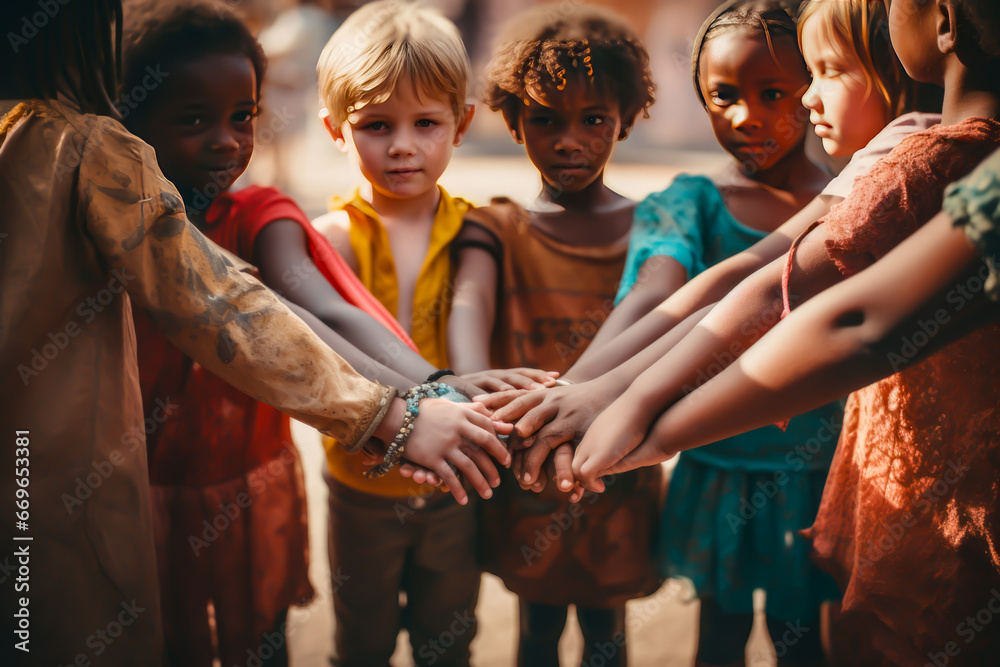 Group of children holding hands symbolizing unity