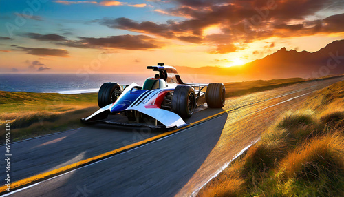 racing into tomorrow captivating views of a prototype ferrari against a beautiful sunset generative ai