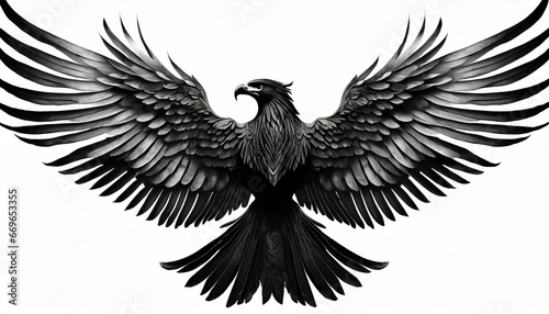 heavenly soar black angelic winged on white background isolated eagle flight emblem of power and majesty skyward bound symbolic feathers in art