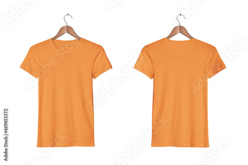 Women's Casual Slim Fit Short Sleeve Coral Tight T-Shirts on a Classic Wooden Hanger photo