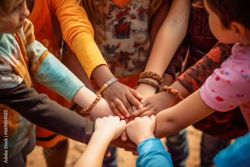 Group of children holding hands symbolizing unity photo