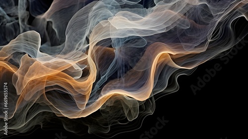Dark background with puffs of ivory smoke. Smoke whiffs and swirls. Generative AI
