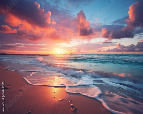 Vibrant sunset over a tranquil beach