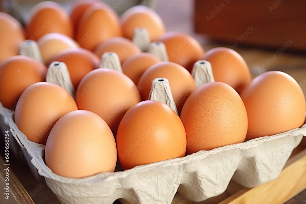 Fresh Chicken brown eggs in box Fresh Chicken brown eggs in box