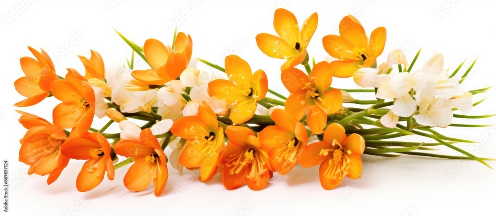 An isolated branch of a bright orange Sun star of Bethlehem flower