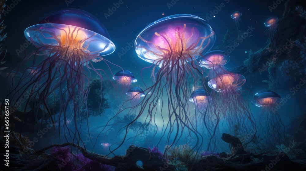 Surreal Clockwork Jellyfish in the AI Universe
