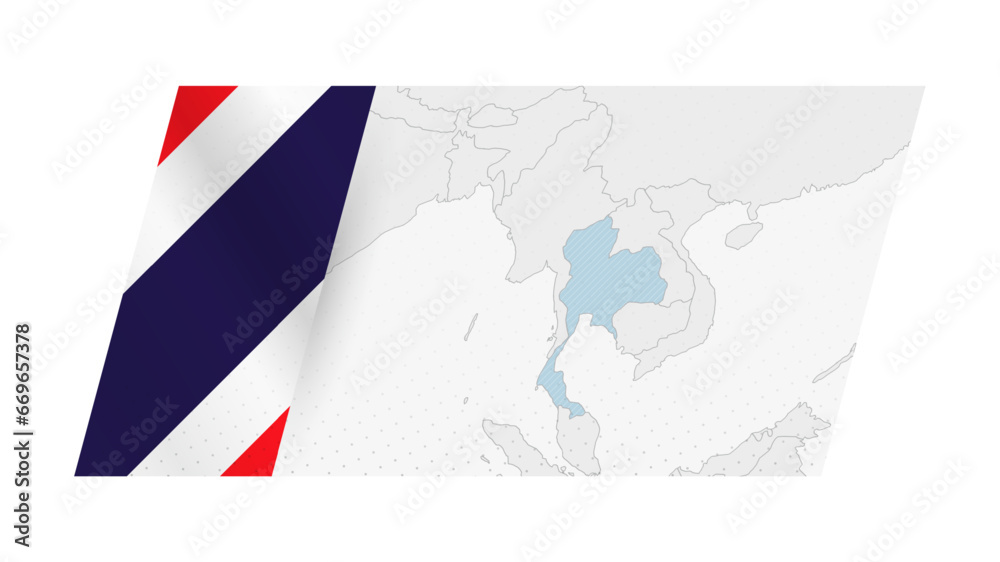 Obraz premium Thailand map in modern style with flag of Thailand on left side.