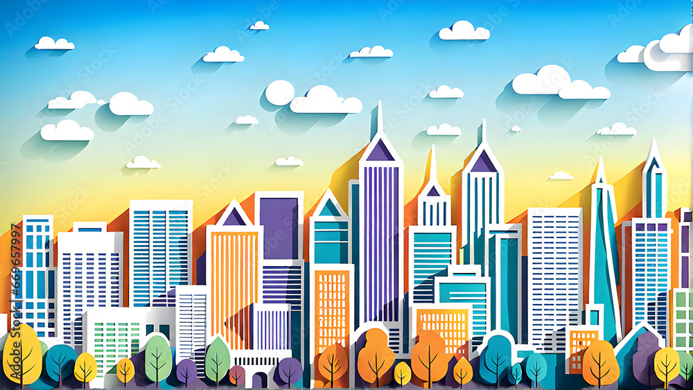 Papercraft City view  colorful background wallpaper
